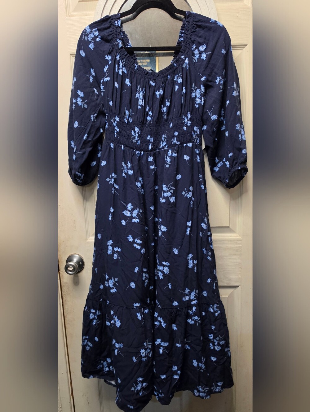 GAP Navy Midi Dress with Light Blue Floral Print